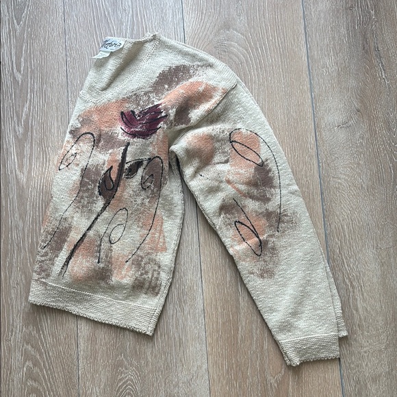 Vintage Victoria Sweater One Size Made in USA Floral Painted Cotton Pullover 90s - Picture 7 of 9